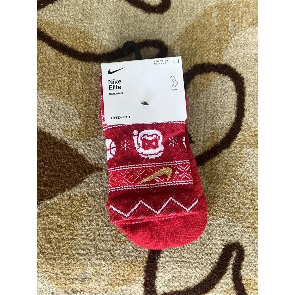 Nike Elite Womens Christmas Crew Socks Small 4-6 Green Basketball Youth 3y-5Y